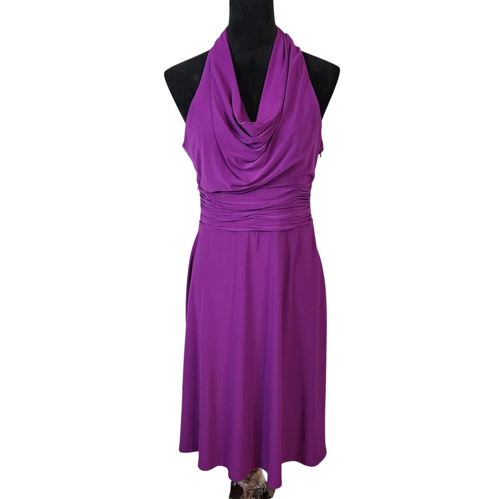 EVAN PICONE Size 10 Purple Cowl Neck Halter Ruched Waist Cocktail Evening Dress